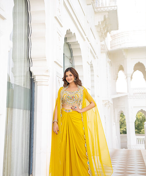 Mustard Unique Skirt with Long Cape