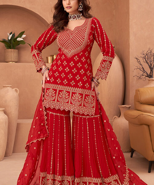Red Garara Set on Georgette