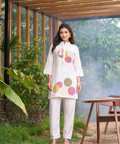 White Abstract Stitch Co-ord Set
