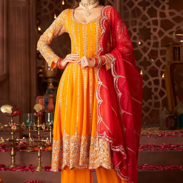 Orange Georgette Palazzo Set with Heavy Embellishment