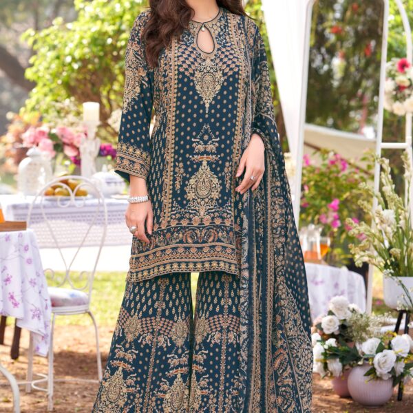 Navy Blue Printed Gharara Set with Dupatta