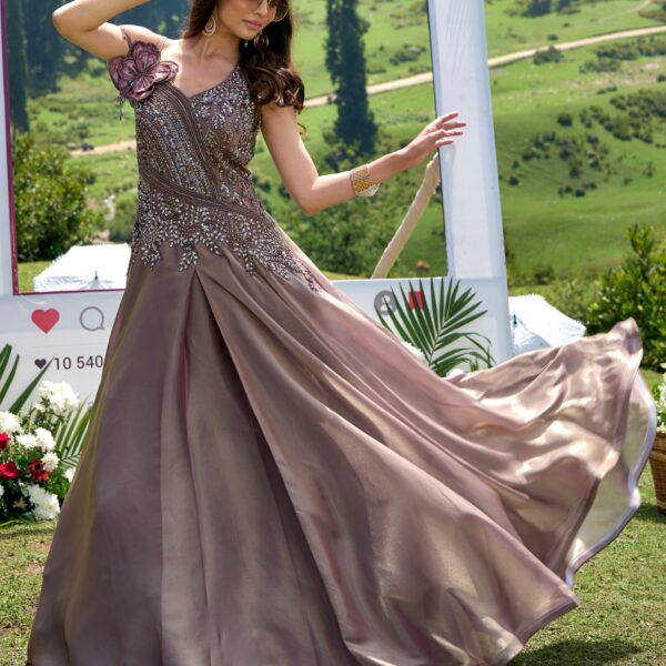 Rose Brown Silhouettes in Flowing Organza Gown