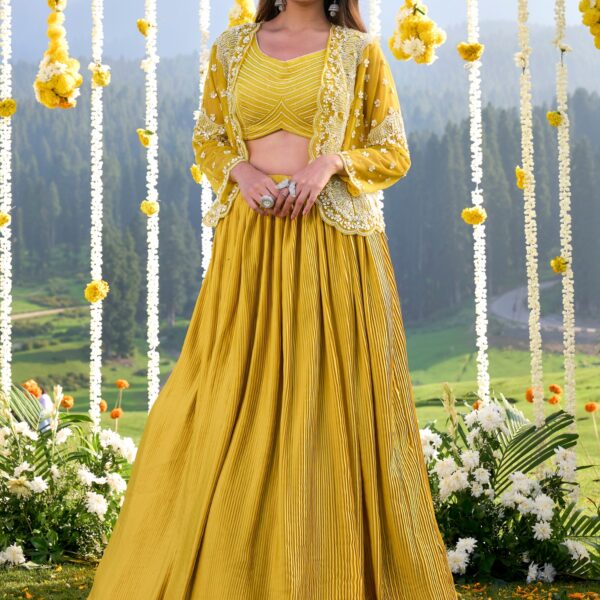 Sunlit Radiance Cape Set in Mustard Satin Silk