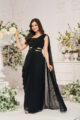 Rhapsody Black Georgette Ruffled Pre-Draped Saree - Image 4