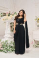 Rhapsody Black Georgette Ruffled Pre-Draped Saree - Image 3