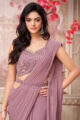 Mauve Embroidered Georgette Ready-to-Wear Saree - Image 2
