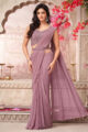 Mauve Pink Pre-draped Saree in Indo-Western Style, featuring a Hand-embroidered Sequin Work Blouse and Matching Fabric Belt for Premium Wedding Wear