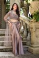 Lilac Champagne Embroidered Choli & Silk Skirt Set with Choker Dupatta