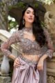Lilac Champagne Embroidered Choli & Silk Skirt Set with Choker Dupatta - Image 3