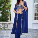 Midnight Blue Embroidered Cape Set