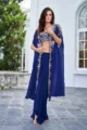 Midnight Blue Embroidered Cape Set