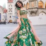 Tropical Green Crepe Lehenga Set with Embellished Blouse