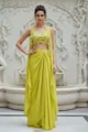 Lime Glow Satin Cape Set with Draped Skirt