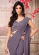 French Lavender Georgette Embroidered Saree - Image 2