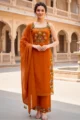 Burnt Orange Cotton Kurta Set with Embroidery & Dupatta