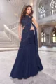 Sapphire Blue Embellished Ready-to-Wear Crape Saree with Halter Neck Blouse