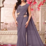 French Lavender Georgette Embroidered Saree