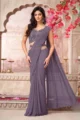 French Lavender Georgette Embroidered Saree