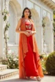 Crimson Red Crepe Co-Ord Set with Printed Cape - Image 4
