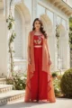 Crimson Red Crepe Co-Ord Set with Printed Cape - Image 3