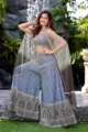 Smoke Blue Embellished Cape & Palazzo Set