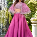 Magenta Embroidered Georgette Cape Palazzo Set