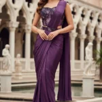 Wine Georgette Pre-Draped Saree with Embellished Corset