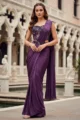 Wine Georgette Pre-Draped Saree with Embellished Corset