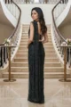 Opulent Black Rhinestone Embellished Mesh Saree - Image 2