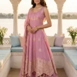 Mauve Pink Georgette Jacquard Anarkali