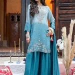 Ocean Blue Embroidered Crepe Kurta Palazzo Set