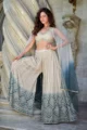 White Embroidered Cape & Palazzo Set in Georgette