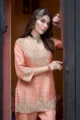Peach Embroidered Shimmer Sharara Set | Festive Wedding Wear - Image 2