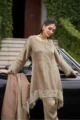 Taupe Brown Embroidered Jacquard Kurta Set - Image 2