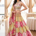 Multi Color Embellished Chinon Lehenga Set