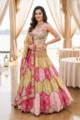 Multi Color Embellished Chinon Lehenga Set