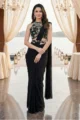 Black Embroidered Pre‑Draped Saree Set in Georgette