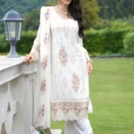 White Embroidered Georgette Straight Suit Set