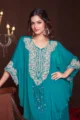 Turquoise Blue Chinon Kaftan Palazzo Set| Embroidered Ethnic Wear - Image 2