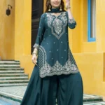 Teal Green Embroidered Kurta Palazzo Set