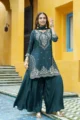Teal Green Embroidered Kurta Palazzo Set