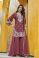 Mauve Embroidered Kurta Palazzo Set