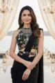 Black Embroidered Pre‑Draped Saree Set in Georgette - Image 2
