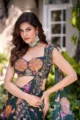 Forest Green Pre-Draped Printed Saree - Image 2