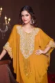 Women's Mustard Yellow Chinon Kaftan & Palazzo Set | 3-Piece Festive Wear - Image 2
