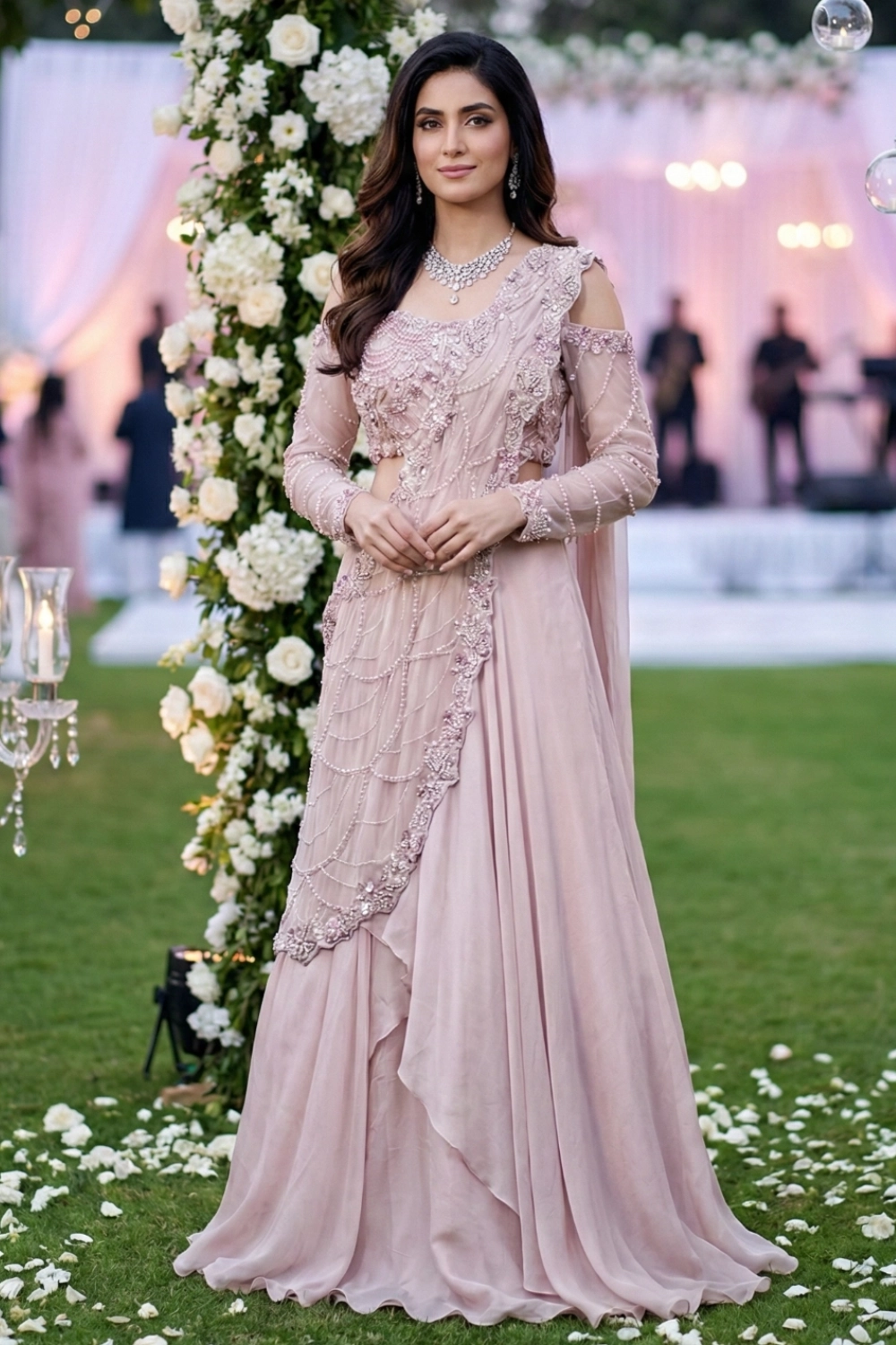4 Lilac Embellished Pre-draped Lehenga Set - Image 1