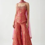 Indo Western pink brocade co-ord set with peplum top and palazzo