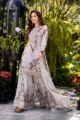 Grey Printed Crepe Palazzo Set for Women in Summer Fusion Wear style, featuring a Digital Floral Print Kurta with Intricate Neckline Embroidery and a Matching Chiffon Dupatta.