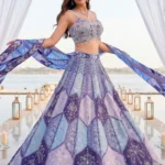 Purple Mirror & Pearl Embroidered Silk Printed Lehenga Set for Wedding & Sangeet