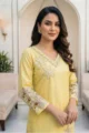 Women's Butter Yellow Embellished Shimmer Kurta Set - Image 2
